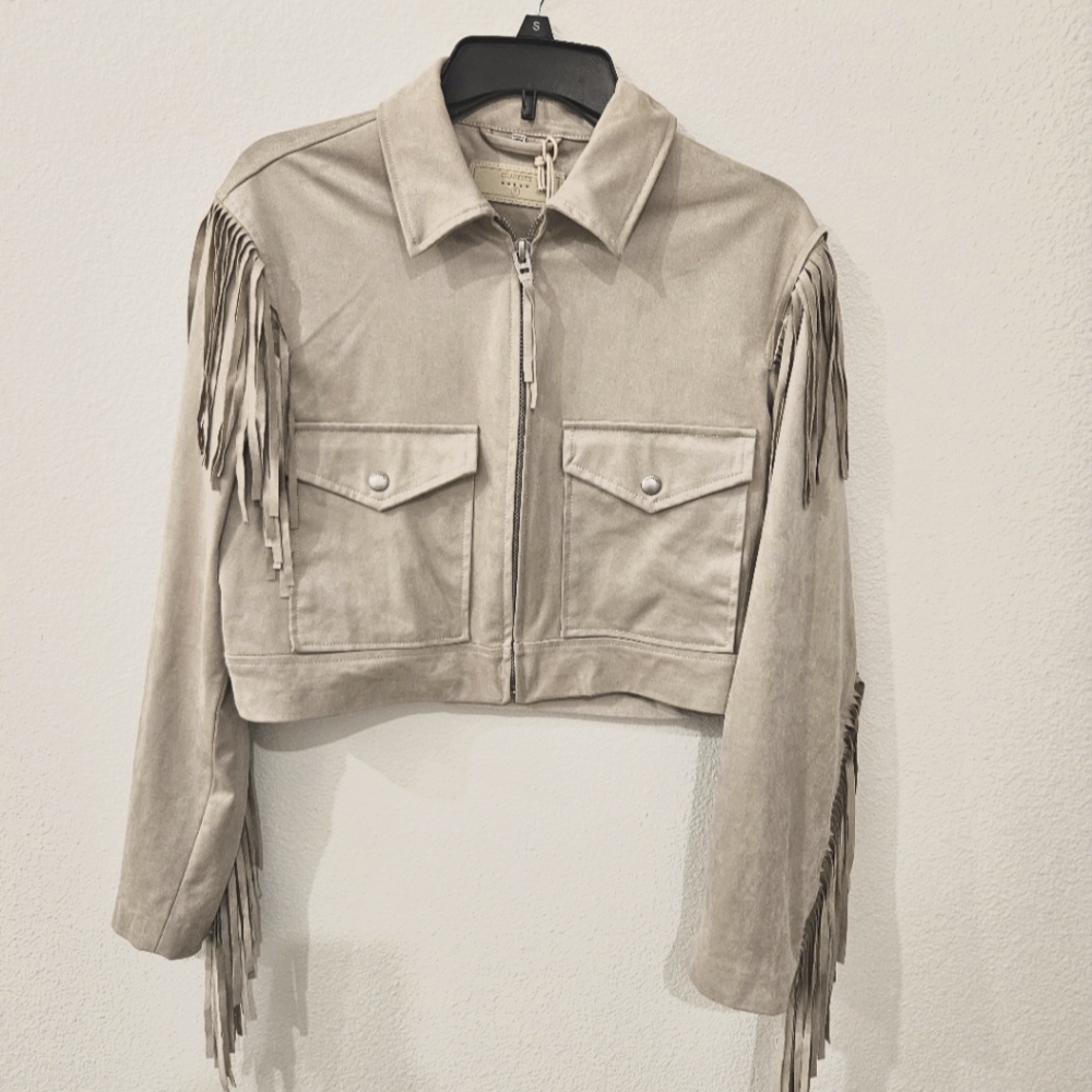 Philosophy Women's Faux Suede Moto Jacket size small with Fringes